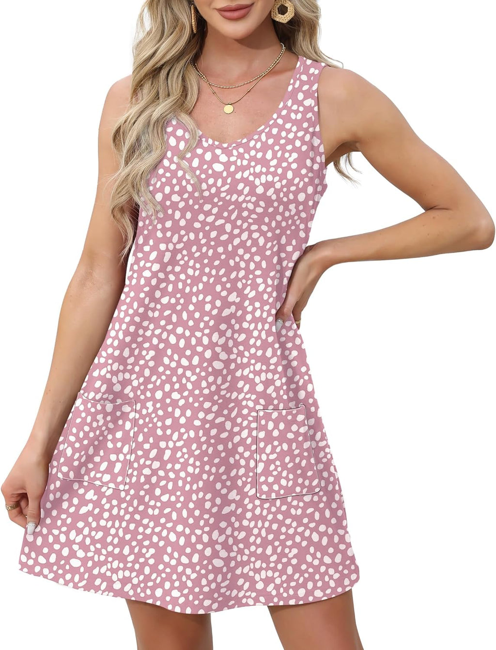OFEEFAN Women's Summer Dresses - Loose V Neck Sleeveless Sundress with Pockets | Floral & Plain Options