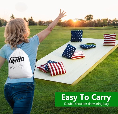 EunHo Cornhole Bags - Set of 8 Regulation Size All-Weather Bean Bags with Carry Case
