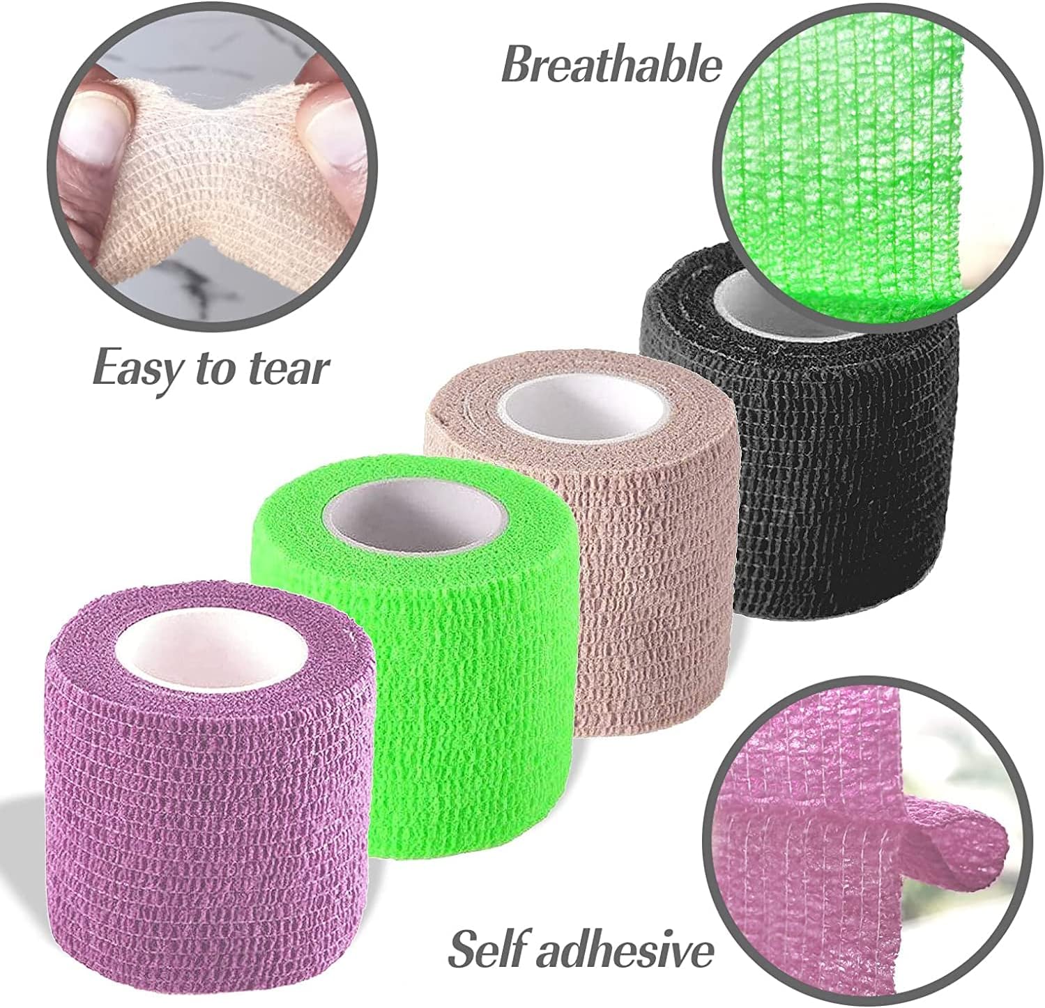 Skiennix Self-Adhesive Bandage Wrap - 2 Inches x 5 Yards | 6 Pack of Cohesive Sports Bandages