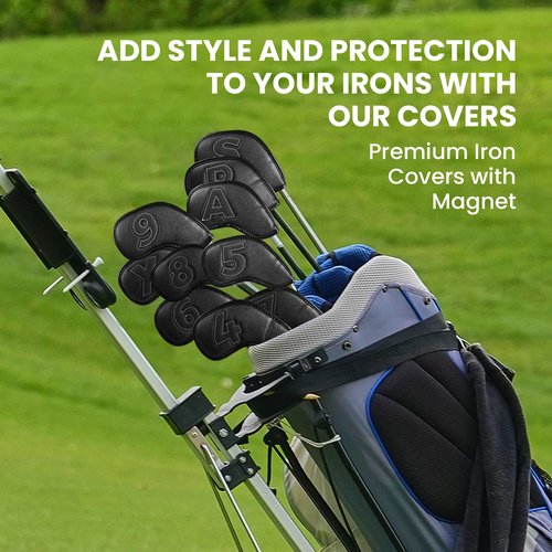 Golf Iron Covers Set Strong Magnetic Closure Value 10 Pack, Double Side Number Synthetic Leather Deluxe Club Headcover, Universal Head Cover Fit Main Irons Clubs for Women Men (Black)
