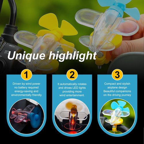 YOUNEEDFUL 2PCS Wind Driven Bicycle Lights, Cute Airplane Handlebar Pendant with LED Lights, Accessories for Electric Vehicles and Motorcycles, Suitable for Sports and Outdoor Activities.