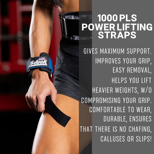 Schiek Dowel Lifting Straps with Wrist Support, blue, One size fits all