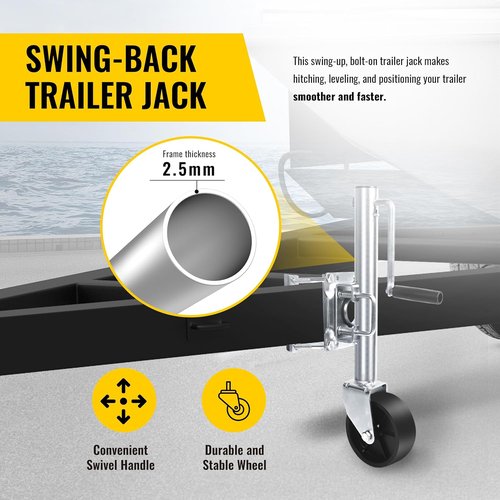 MaxxHaul 10" Lift Swing Back Trailer Jack - Heavy Duty 1,000 lb Capacity with Smooth-Rolling Wheel