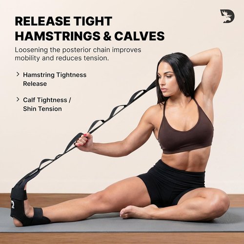 DMoose Fitness Foot & Calf Stretcher - Adjustable Padded Strap for Plantar Fasciitis Relief | Yoga Leg Stretching Tool