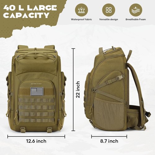 Maelstrom Tactical Backpack - Water Resistant 40L Military Pack for Hiking, Camping & Gym | Khaki