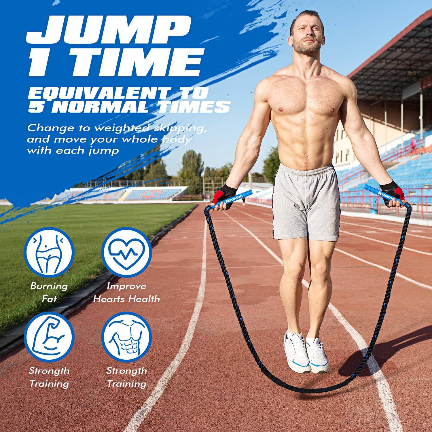 Ayombo Jump Rope, Weighted Jump Rope for Fitness, 1 lb Heavy Jump Ropes for Men Women, Battle Skipping Ropes for Exercise, Training Muscle Strength Speed Home Gym Workout Equipment