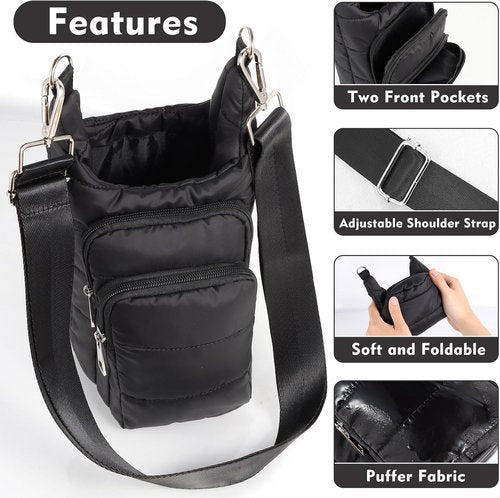 Dealkion Water Bottle Holder - Quilted Puffer Sling Purse Carrier Bag for Women