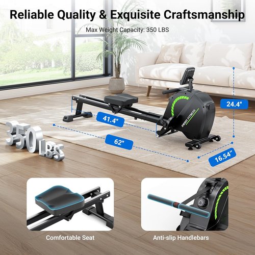 Dripex Rowing Machine - Upgraded Magnetic Rower with 350 LBS Capacity | 16 Resistance Levels & LCD Monitor
