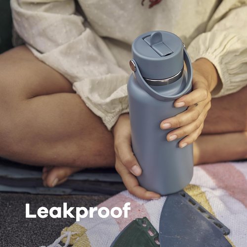 Hydro Flask Water Bottle - Insulated Stainless Steel - 24 Oz Harbor Blue, Wide Straw Lid, Leakproof