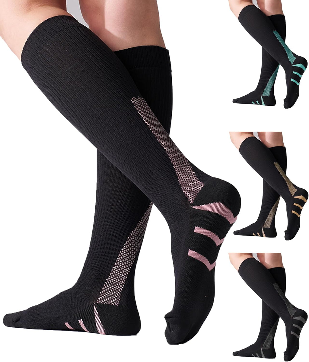 Skiennix Compression Socks for Women - 20-30mmHg Graduated Support for Running | 4 Pairs