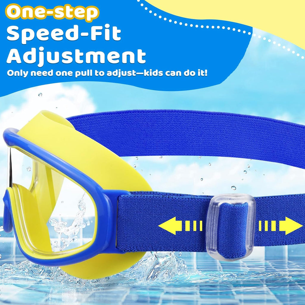 Vvinca Kids Swim Goggles - Comfortable Fabric Strap, Wide View, Anti-Fog & UV Protection for Ages 3-14