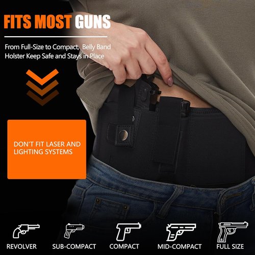 Mostcomtac Belly Band Holster - Comfortable Neoprene Gun Holster with Zip Pocket for Glock 17-43X, Taurus, Ruger LCP, M&P Shield