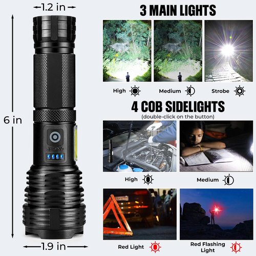 **BERCOL LED Rechargeable Flashlight - 99,000 Lumens Super Bright & Waterproof | 2 Pack for Home & Camping**