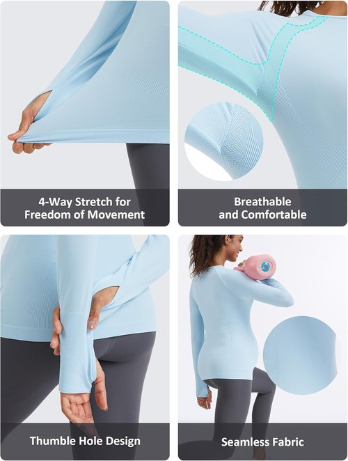 MathCat Seamless Maternity Shirts - Long Sleeve Athletic Tops for Pregnancy | Casual Yoga Tee