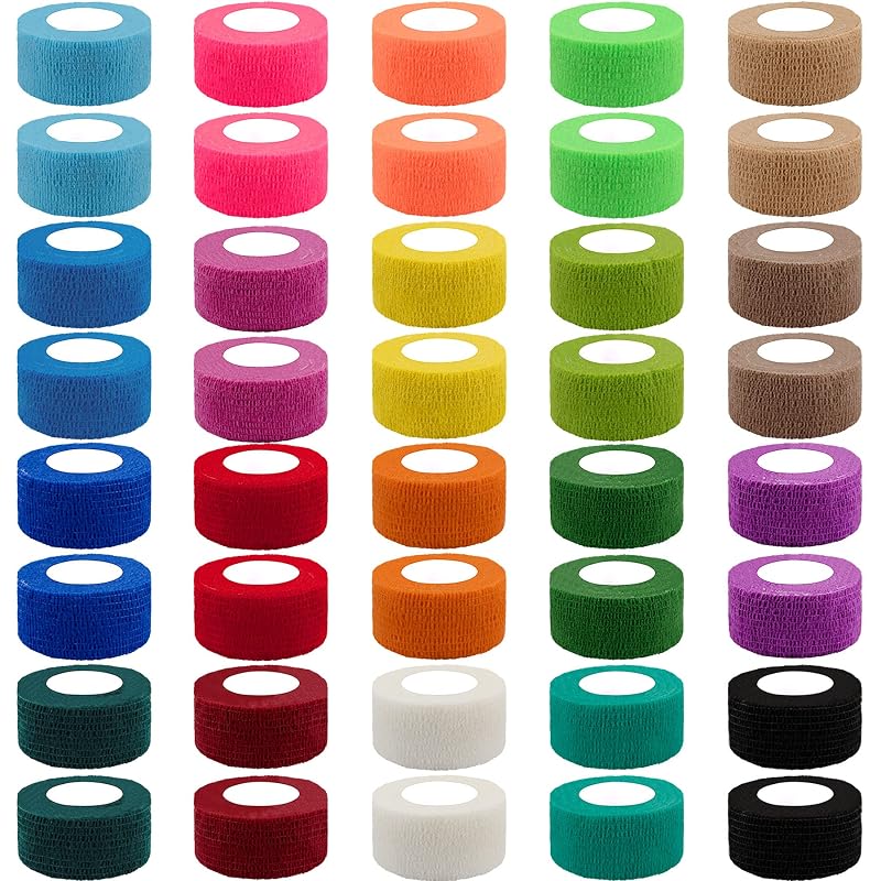 1 Inch Self-Adhesive Bandage Wrap (Rainbow) - 40 Rolls, 20 Colors, Breathable Cohesive Tape