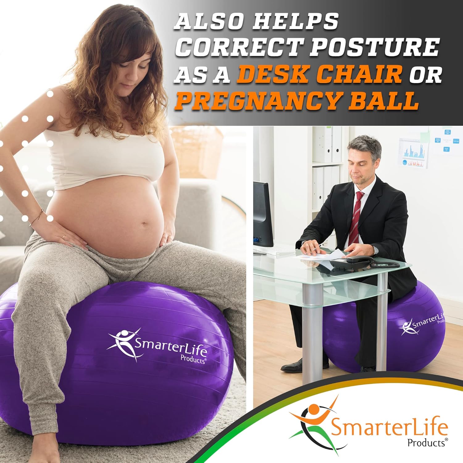 SmarterLife Exercise Ball - Anti-Burst Yoga Ball for Fitness & Stability | Perfect for Core Workouts & Office Use