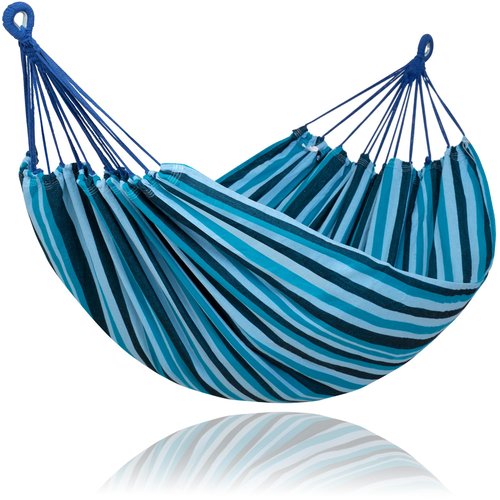 SUNCREAT Hammocks Outdoor Camping Double Hammock, Extra Large 2 Person Hammock for Camping, Blue Stripes