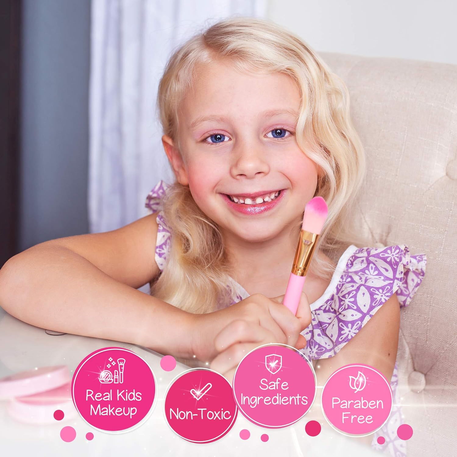 Skiennix Kids Real Makeup Kit - Non-Toxic Washable Set with Pink Unicorn Purse | Perfect for Ages 4-8