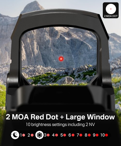 HAWKWAY 2 MOA Red Dot Sight for Pistol RMSC Dot Open Reflex Sight Auto Shaking Switch Solar & Auto Switching Parallax Free for Full-Sized