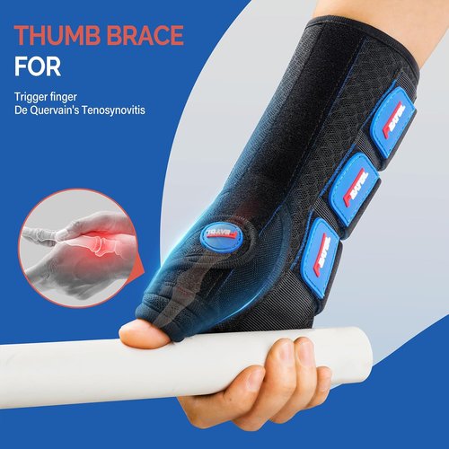 FEATOL Carpal Tunnel Wrist Brace - Night Support Thumb Spica Splint for De Quervains | Small/Medium, Black/Blue