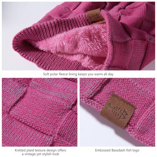 BASSDASH Winter Slouchy Beanies Thick Fleece Lined Skull Cap for Men Women Warm Knitting Hat Rose Red