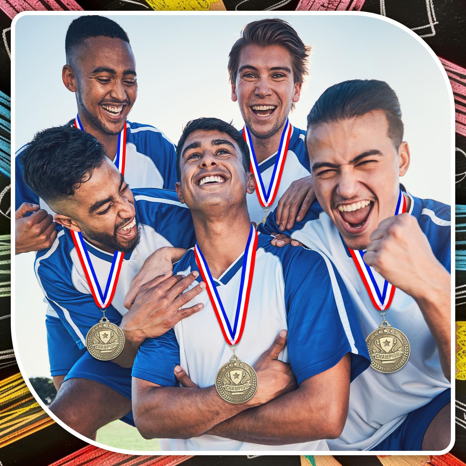 Remuuly 30 Pcs Gold Medals Bulk 2'' Basketball Soccer Baseball Volleyball Football Lacrosse Kickball Cheer Bowling Trophy Medals for Awards for Sports Participation Winner Gift(Gold,Champion)