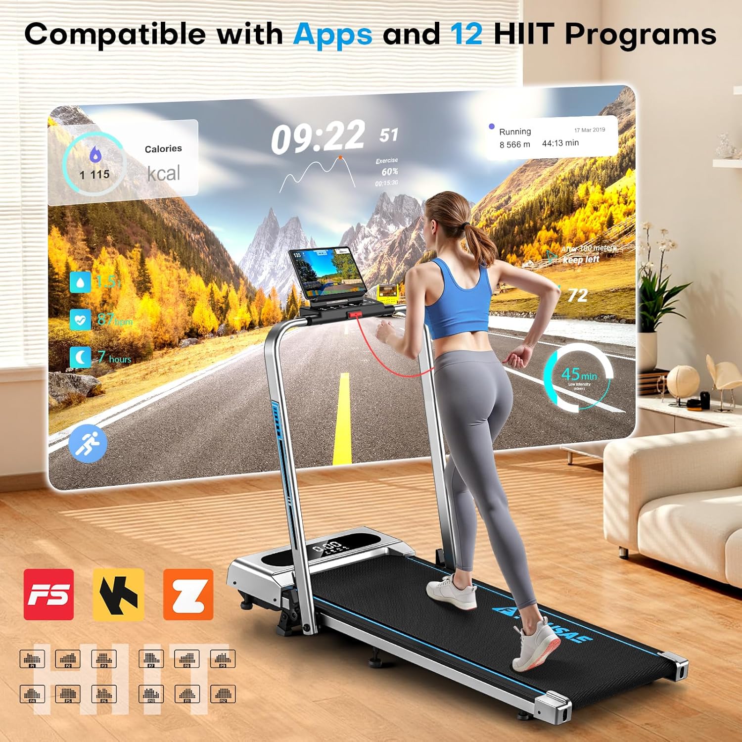 Walking Pad Treadmill - 6.2MPH Under Desk Design with 10% Incline | 350LBS Capacity, Remote Control & 12 HIIT Programs