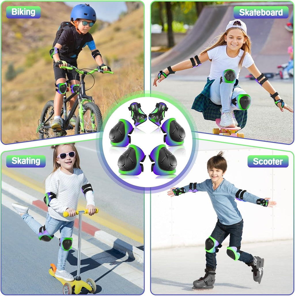 Wemfg Kids Protective Gear Set - Knee & Elbow Pads with Wrist Guards | 3-in-1 for Ages 3-14