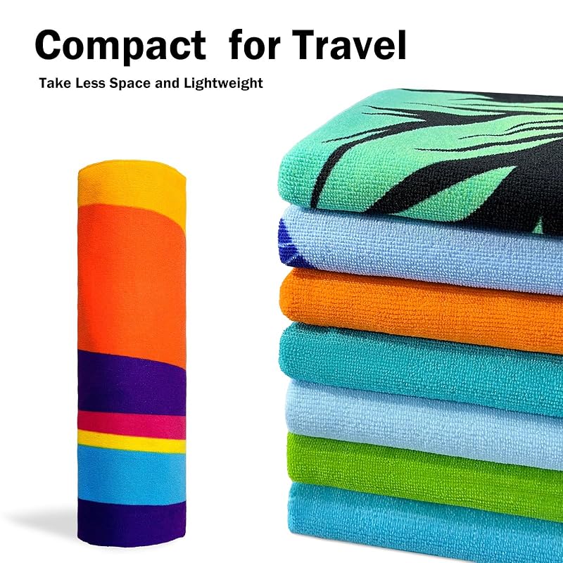 Oversized Microfiber Beach Towel 70x35 - Quick Dry, Sand Free, Lightweight Travel XL Beach Towel (Coconut Tree)