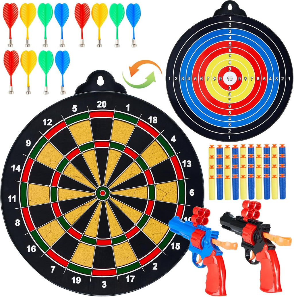 Skiennix 2-in-1 Double-Sided Magnetic Dart Board - Safe Dart Game Set for Kids & Adults | Includes 12 Darts & 12 Sticky Balls