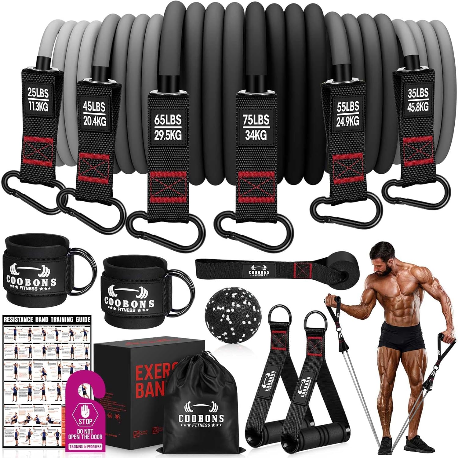Skiennix Heavy Resistance Bands - 300LBS Exercise Bands with Handles for Strength Training | Home Gym Equipment