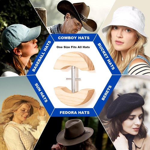 Upgraded Hat Stretcher for Fitted Hats, Adjustable Cowboy Hat Stretcher Fit All Caps - Wooden Heavy Duty of Cap Extender w. a Rotating Rod