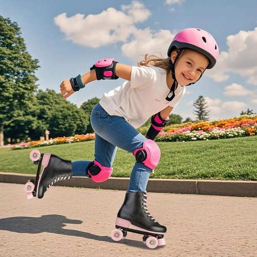 jessie Roller Skates for Girl and Women, PU Leather Flash Kids Roller Skates, Classic Adjustable Four-Wheel Beginner Girl Skates Roller Skates Girls Ages 8-12 for Indoor Outdoor (Flash Wheel 37)