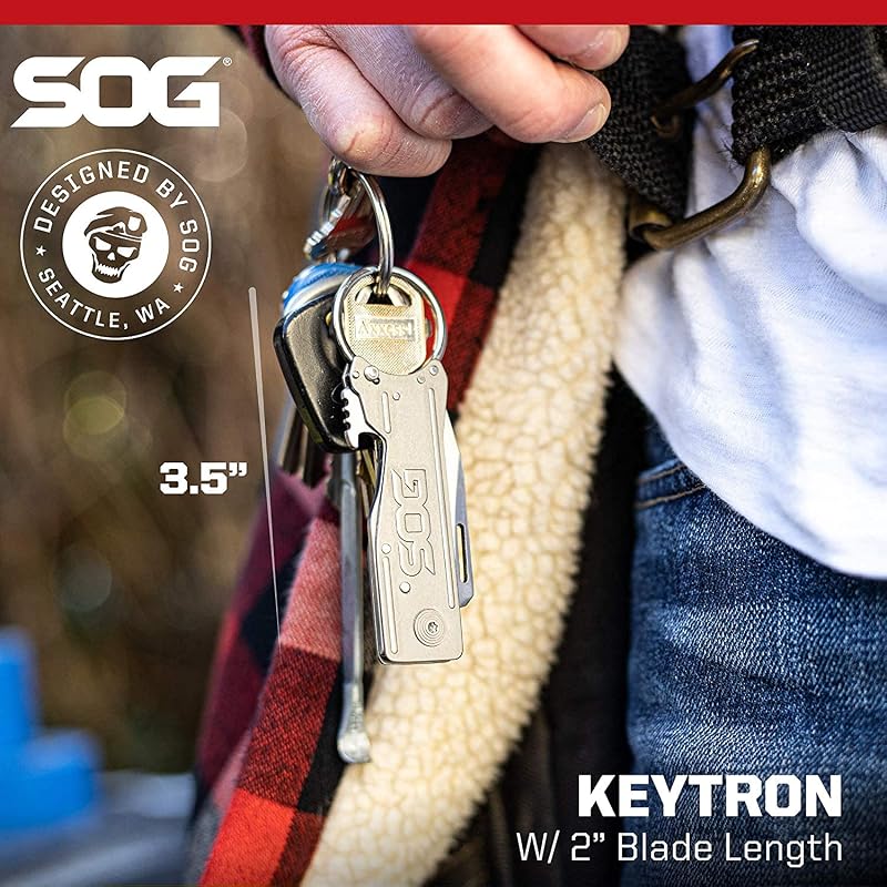 SOG KeyTron Keychain Knife with Bottle Opener, 1.8 Inch Folding EDC Knife KT1001-CP