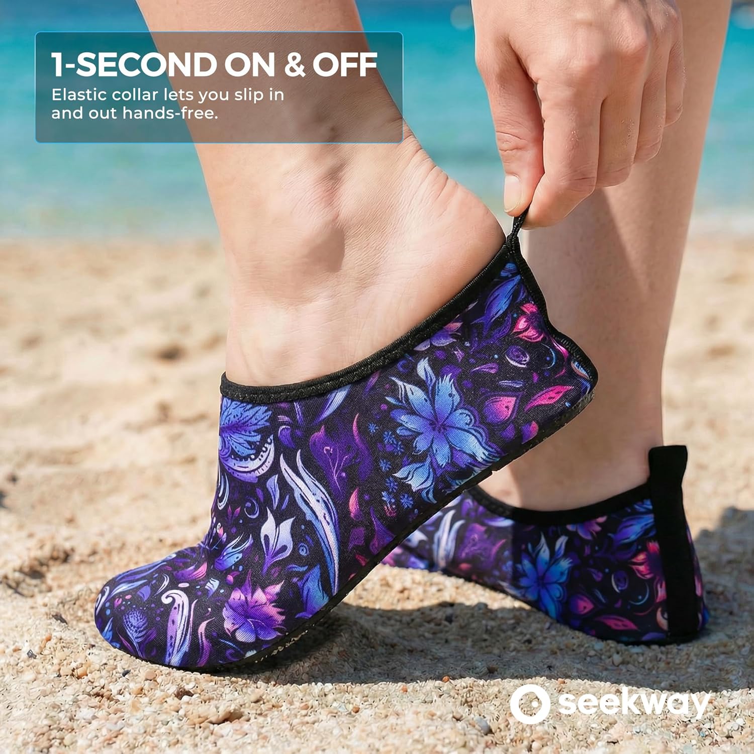 SEEKWAY Water Shoes - Quick-Dry Aqua Socks for Men & Women | Non-Slip Barefoot Design in Black