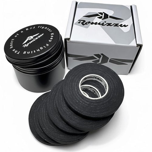 Romizzu Finger Tape BJJ Jiu Jitsu Grappling Wrap Breathable Cotton Non Slip Athletic Support 6 Rolls 8m x 8mm with Metal Case Black White