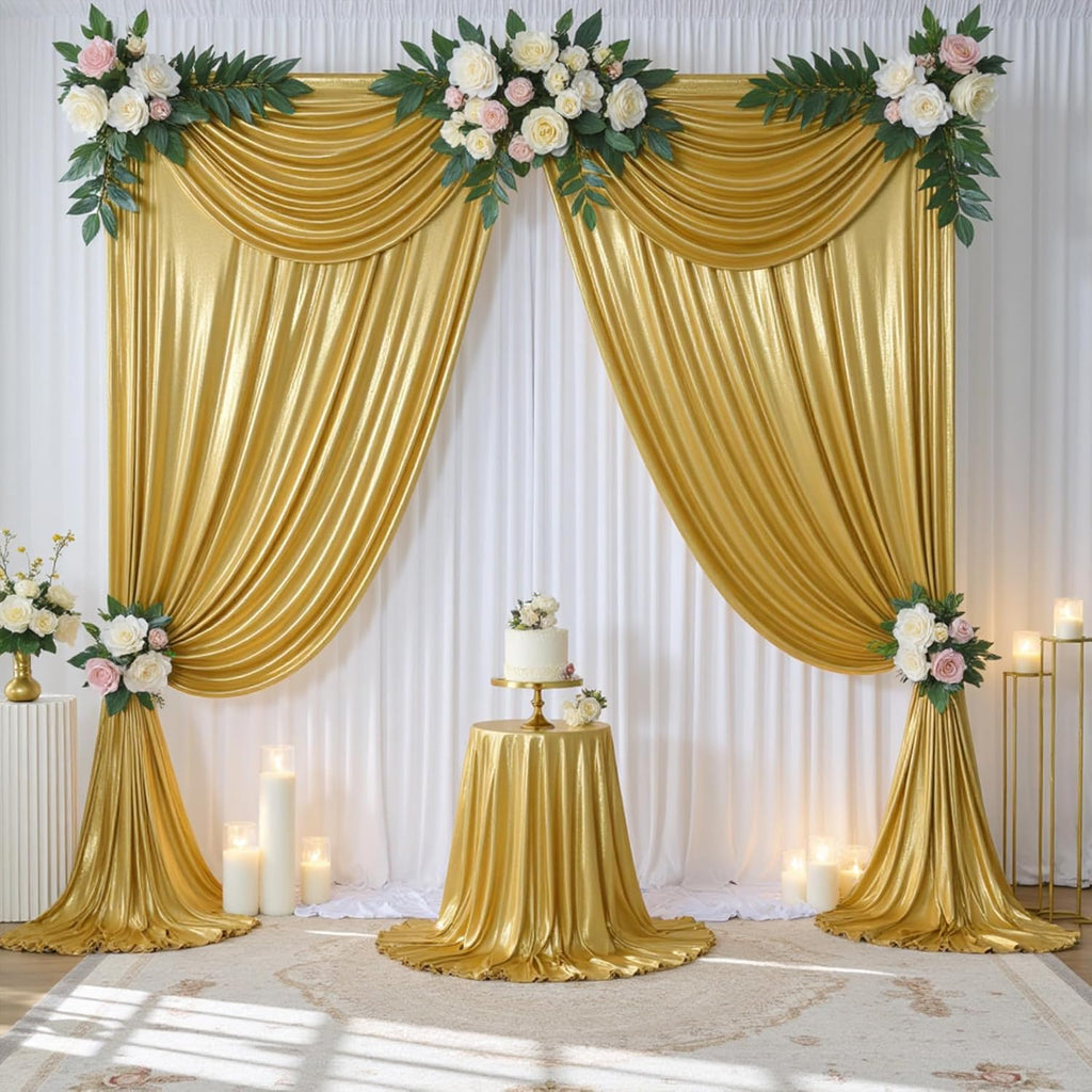 Skiennix Gold Sequin Backdrop Curtain Panels - Wrinkle-Free Glitter Photo Drapes | 10x10 ft for Weddings & Parties