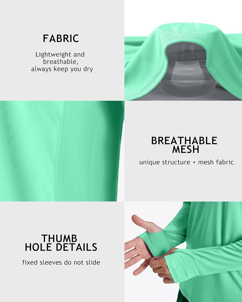 Roadbox UPF 50+ Men’s Sun Hoodie with Face Mask – Mint Green, Large