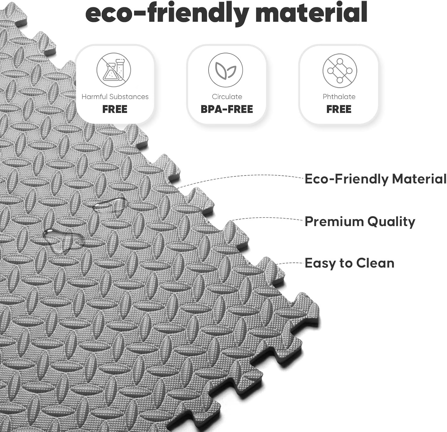 Puzzle Exercise Mat by Home Gym - EVA Interlocking Foam Tiles for Workouts & Play Areas | Grey, 24” x 24” x ½” - 16 Tiles (64 SQ FT)
