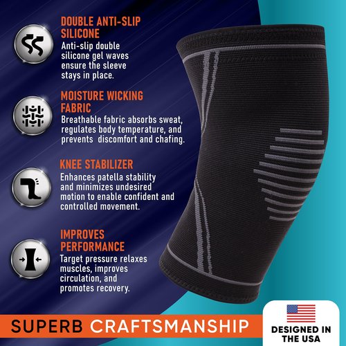 PhysFlex Knee Brace for Pain Relief - 2 Pack Knee Compression Sleeves for Men and Women - Support for Weightlifting, Gym, Workout, Volleyball - Meniscus Tear, ACL, Arthritis (XX-Large)