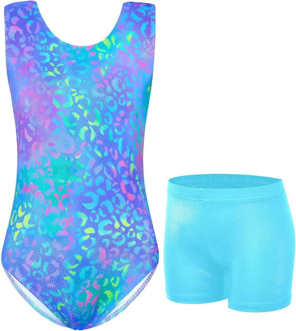 Regine Switzerland Gymnastics Leotards for Girls - Shiny Sleeveless 2-Piece Outfit with Shorts (Ages 4-12)