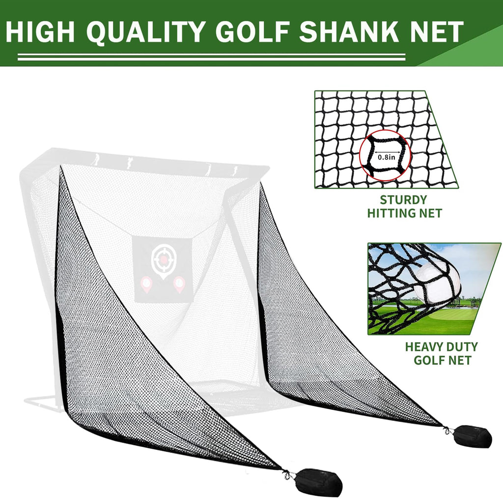 Obokidlyamor 2PCS Shank Net Golf with Two Sandbags+Golf Screen Bag+10pcs Grommet Ropes for Golf Hitting Nets Frame Simulator Impact Screen Sand Bags Side Net (2 PCS Shank Nets)