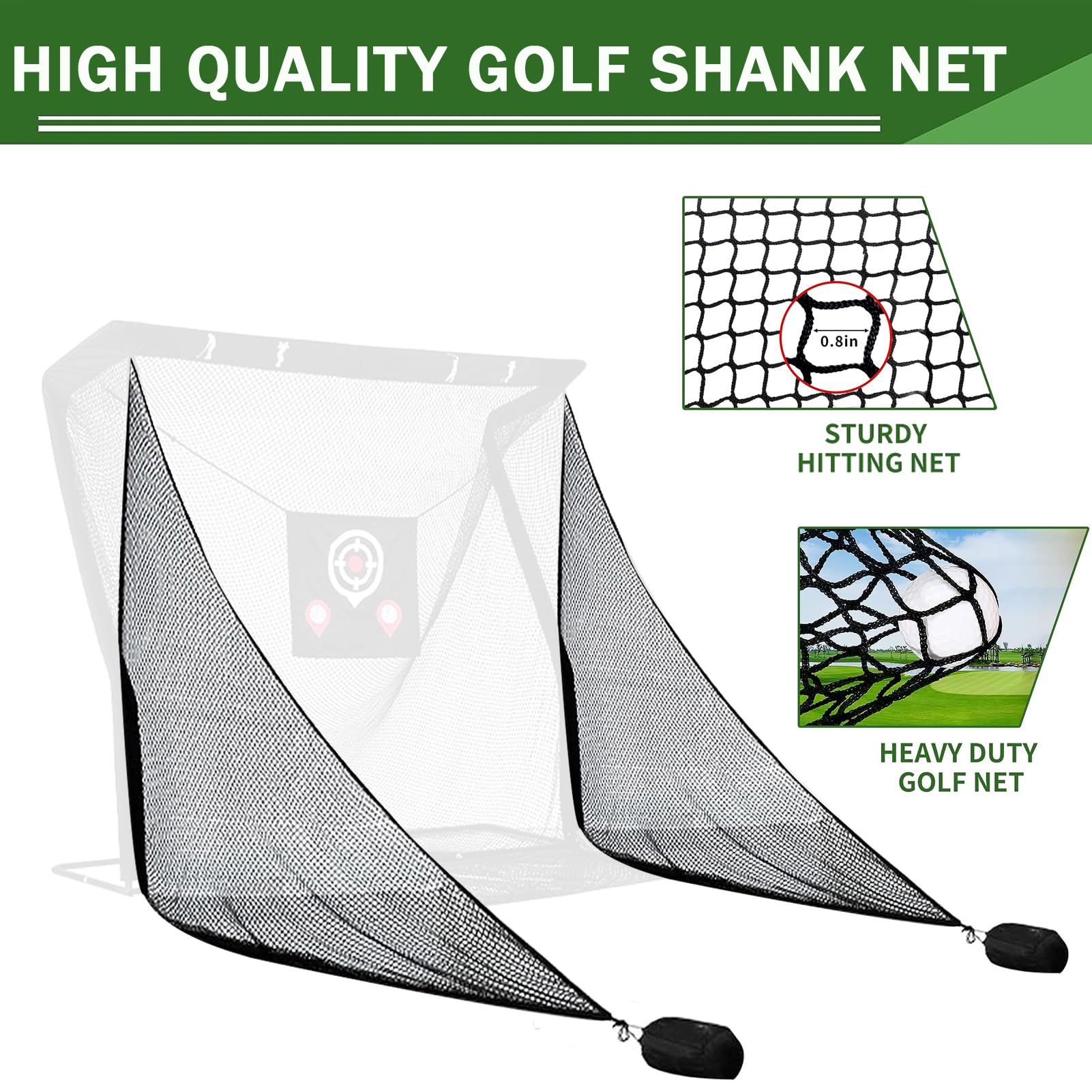 Obokidlyamor 2PCS Shank Net Golf with Two Sandbags+Golf Screen Bag+10pcs Grommet Ropes for Golf Hitting Nets Frame Simulator Impact Screen Sand Bags Side Net (2 PCS Shank Nets)