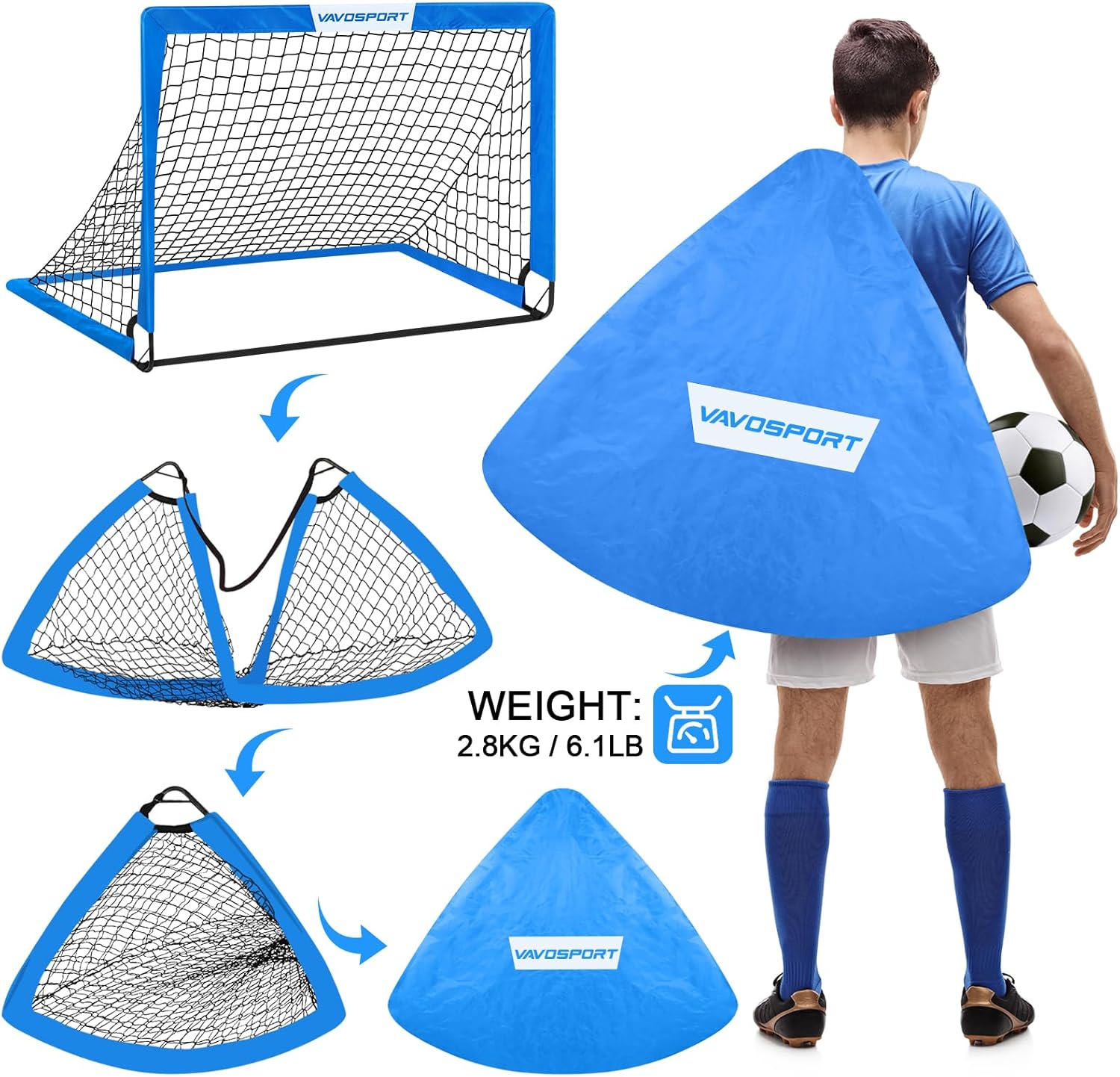 Skiennix Kids Soccer Goals - Portable 4' x 3' Training Equipment Set | Pop-Up Net with Soccer Ball