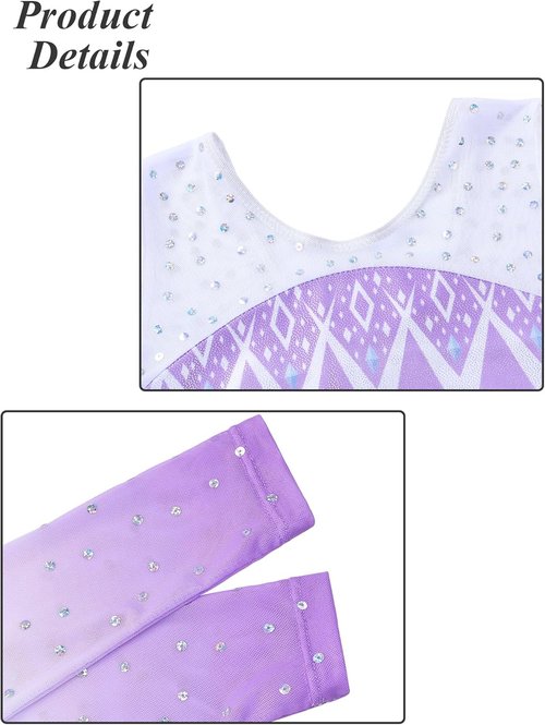 BAOHULU Gymnastics Leotards for Girls Christmas Long Sleeve Shiny Sequins Kids Biketards with Shorts Dance Unitards