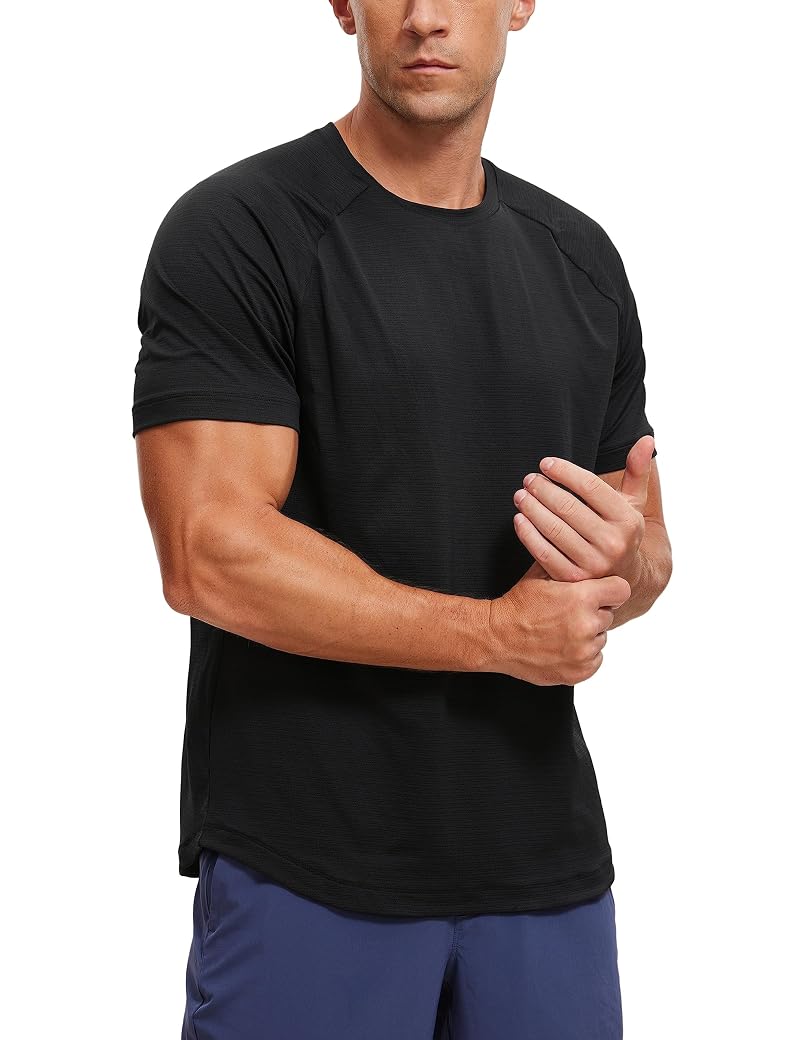 CRZ YOGA Breathable Texture Crewneck T-Shirt - Black, Large