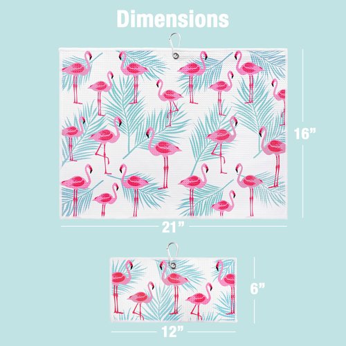 Microfiber Golf Towels for Golf Bags & Carts - Premium Weave Waffle & Ball Towels with Carabiner Clip, Essential Accessories for Men, Women and Kids, Golfer Gifts, Set of 2 (Flamingo Tropics)
