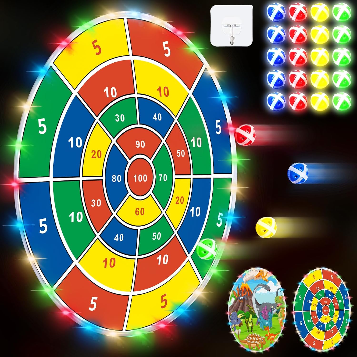 Skiennix 36" Large LED Dart Board - Double-Sided Fun with 20 LED Sticky Balls | Indoor & Outdoor Game