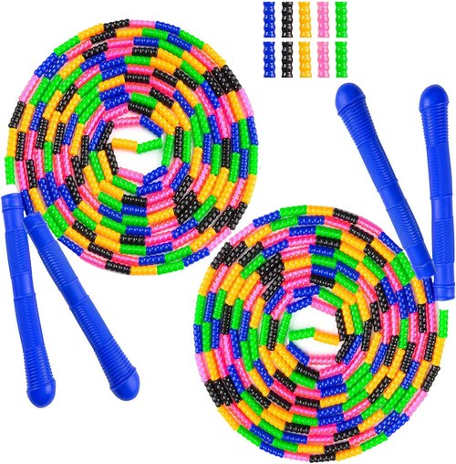 Long Double Dutch Jump Rope - 16 Ft | 2 Pack for Kids & Adults - Beaded Segmented Design