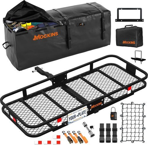 Mockins Folding Luggage Rack - 500 lb Steel Cargo Carrier for SUV & Truck | 60"x20"x6" with Waterproof Bag